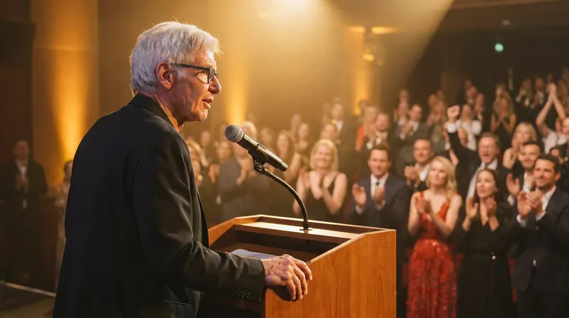 Ford delivered a heartfelt speech thanking his peers, directors, and his wife, Calista Flockhart.