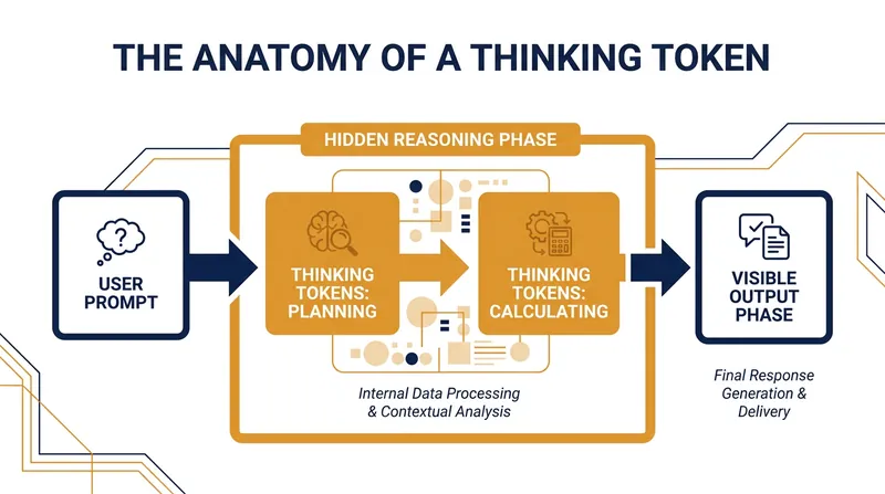 Thinking tokens act as a hidden scratchpad where the AI reasons before generating a visible answer.