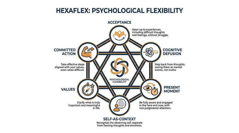 The six core processes that build psychological flexibility and resilience.