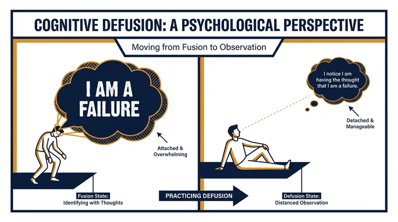 Cognitive defusion creates critical distance between an individual and their unhelpful thoughts.