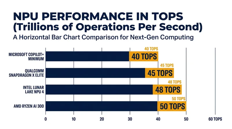 The race for TOPS: Major chipmakers have rapidly scaled their NPU performance to meet new AI standards.