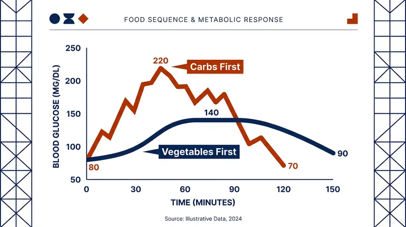 Eating vegetables and protein first flattens the post-meal glucose curve.