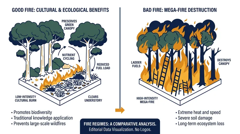 How low-intensity cultural burns prevent catastrophic canopy fires by removing ladder fuels.
