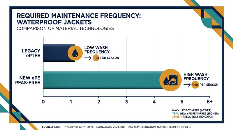 The primary trade-off of PFAS-free gear is maintenance: ePE jackets require significantly more frequent washing to maintain breathability.