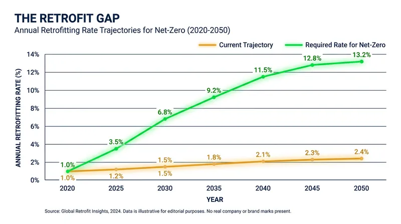 The global pace of building retrofits must triple in the coming years to meet international climate targets.