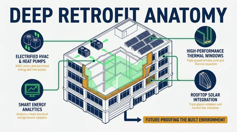 A deep retrofit goes beyond cosmetic changes, fundamentally overhauling a building's energy systems and thermal envelope.
