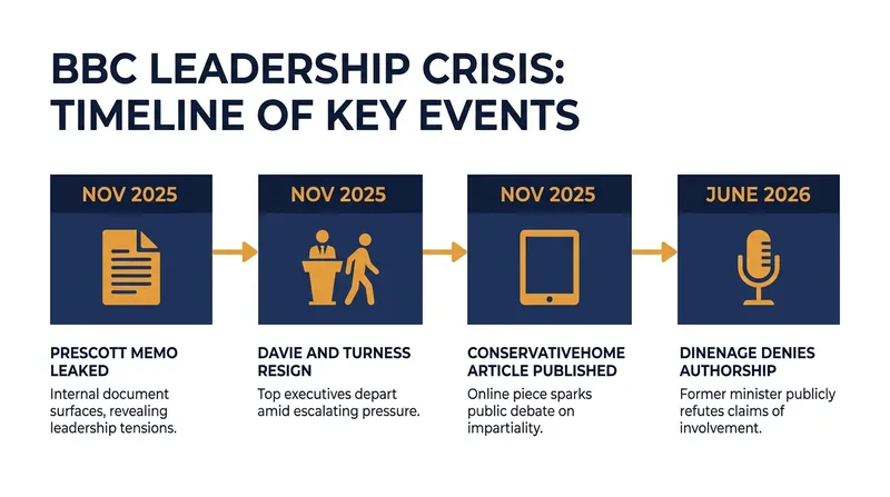 Timeline of the BBC's editorial bias crisis and subsequent political fallout.