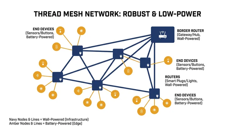 Thread mesh networks allow devices to communicate efficiently without congesting the home's main Wi-Fi router.