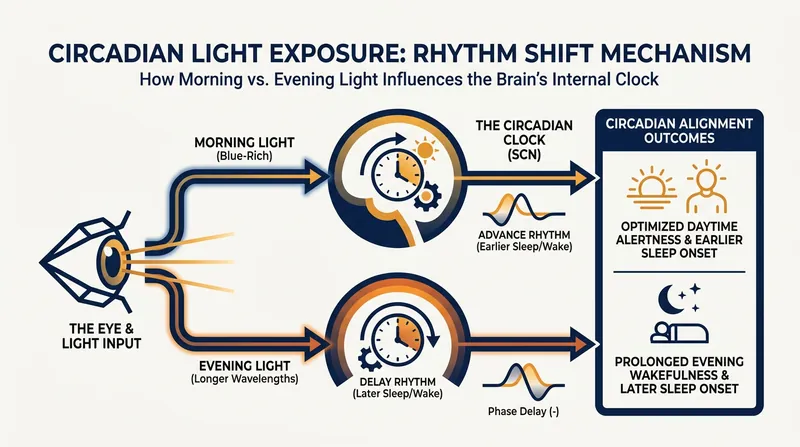 Light entering the eye halts melatonin production, signaling to the brain that it is time to be alert.