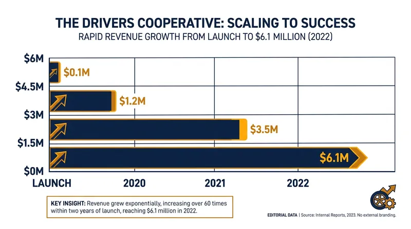 By targeting municipal paratransit contracts, The Drivers Cooperative achieved significant early revenue.