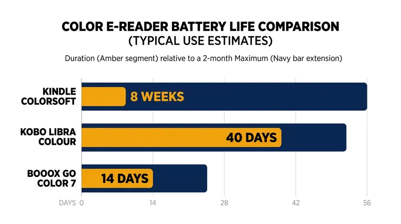 Color screens draw more power than grayscale models, making software optimization a key factor in battery longevity.