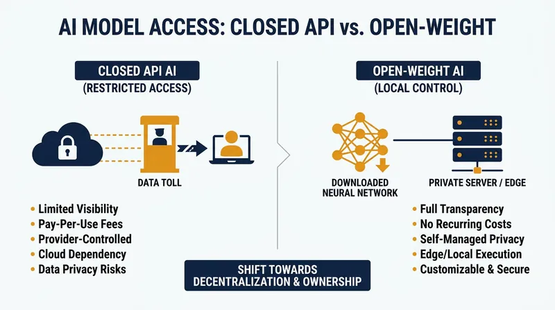 Open-weight models allow organizations to download the neural network and run it locally, ensuring data privacy.
