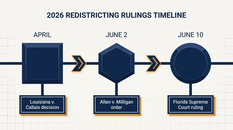 A rapid succession of court orders in the spring and summer of 2026 has locked in contested maps across the South.