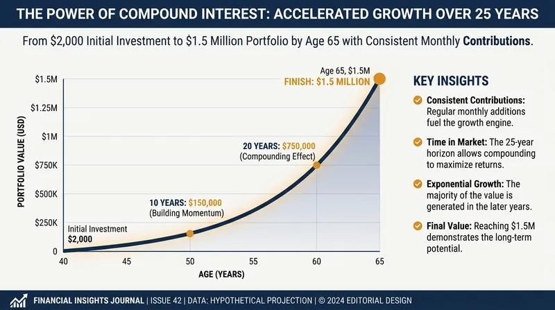 Consistent monthly contributions can turn a late start into a seven-figure retirement.