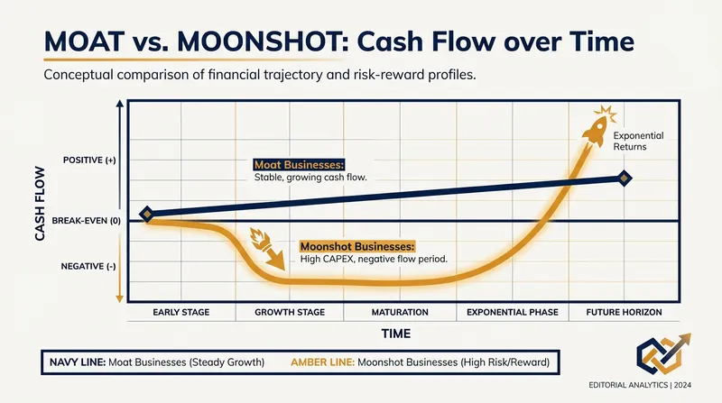 Moonshot companies often require massive upfront capital before achieving exponential returns.
