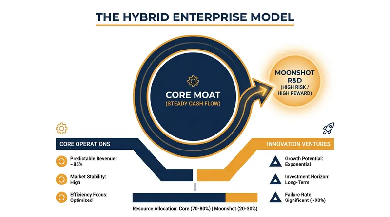 Many modern tech giants use the profits from their established moats to fund frontier innovation.