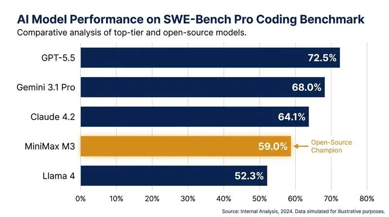 Open-weight models like M3 are now matching or exceeding proprietary systems in complex coding tasks.