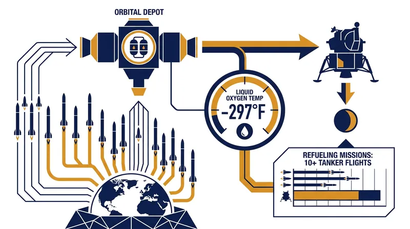 The physics of returning to the Moon require massive amounts of cryogenic propellant to be transferred in orbit.