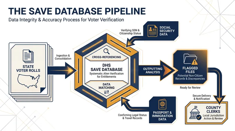 How the expanded SAVE database cross-references local voter rolls with federal immigration records.