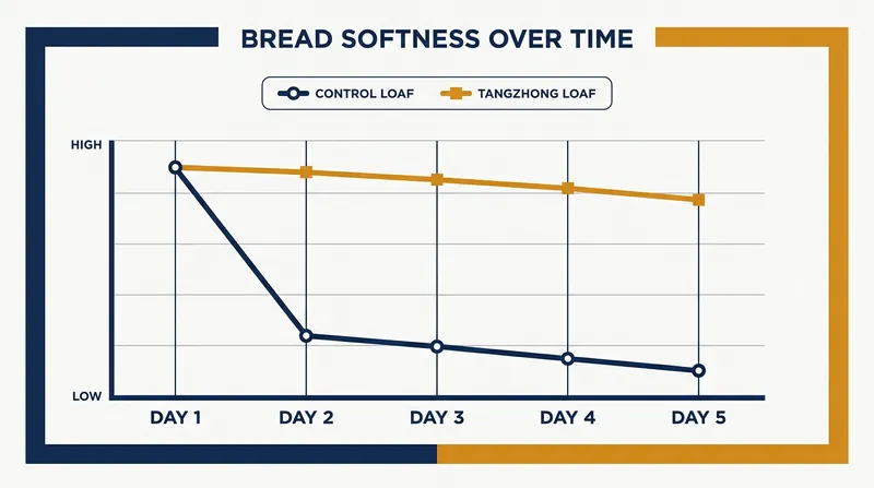 Pre-gelatinized starches physically delay retrogradation, keeping tangzhong loaves softer for days longer than standard bread.