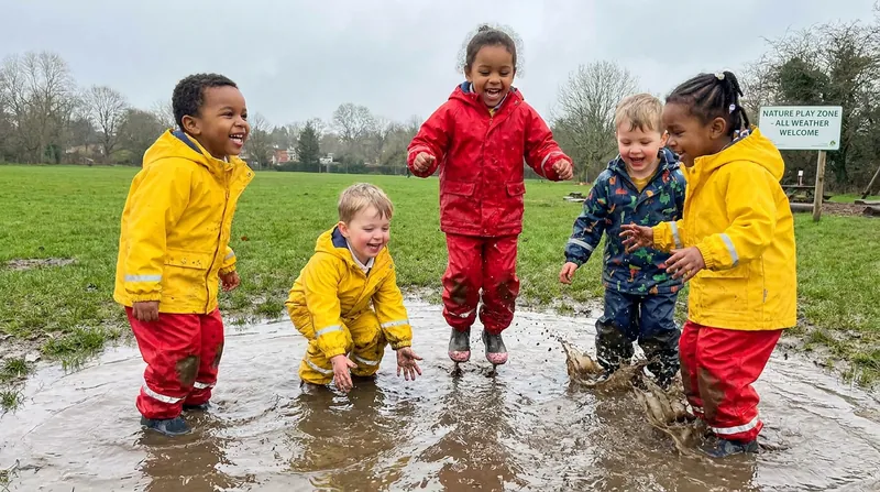 Pediatricians recommend 60 to 90 minutes of outdoor play daily, regardless of overcast weather.