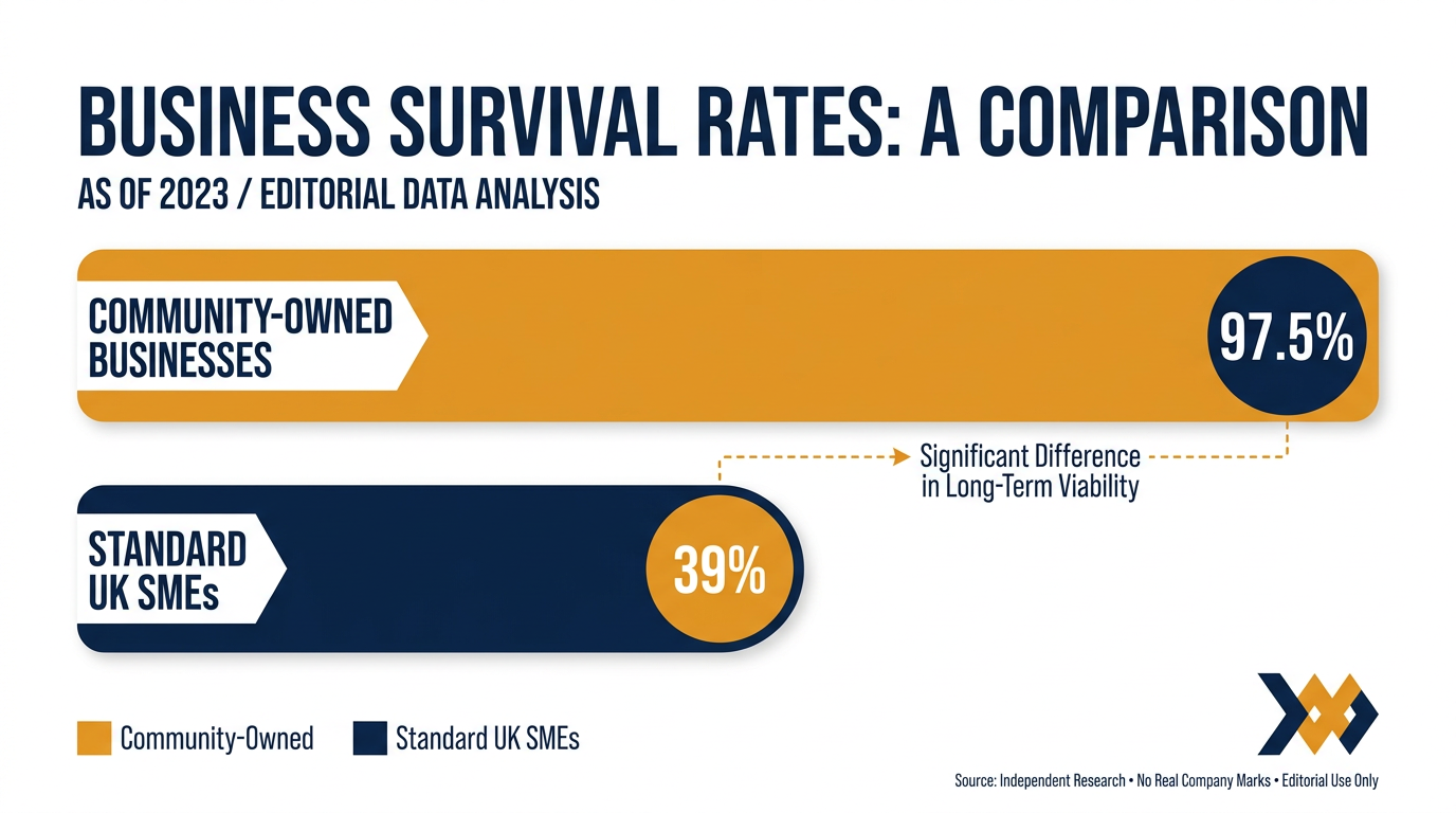 Community-owned businesses boast a five-year survival rate that vastly outpaces standard small enterprises.