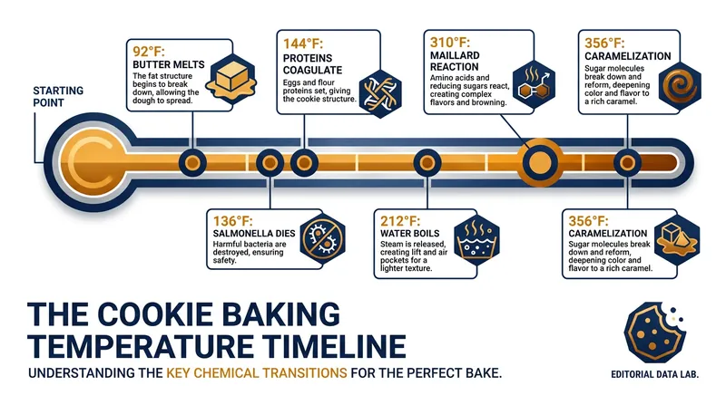 The thermal milestones that transform raw dough into a structured, flavorful cookie.