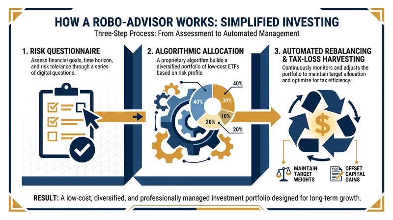 Robo-advisors commoditize asset allocation by using algorithms to build and maintain ETF portfolios.