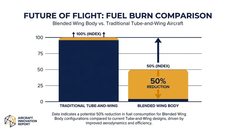 The aerodynamic efficiency of the all-wing design allows it to consume half the fuel of traditional aircraft.