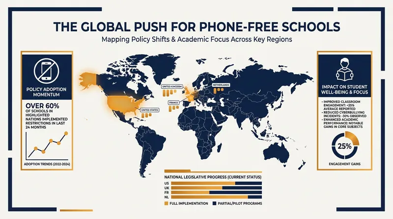 The movement to restrict smartphones in schools has rapidly expanded across North America and Europe.