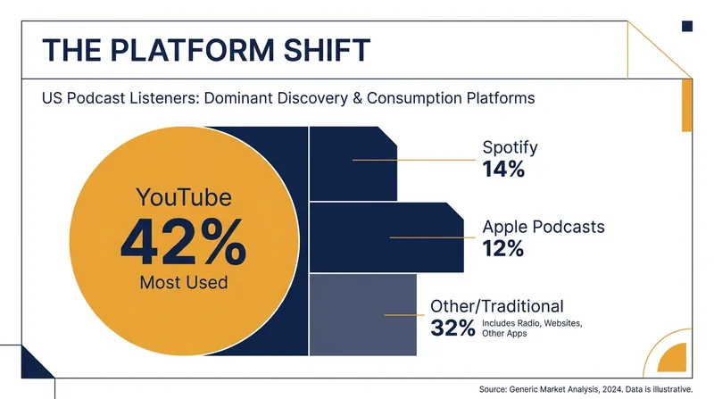 YouTube has overtaken traditional audio apps as the primary destination for podcast consumers.