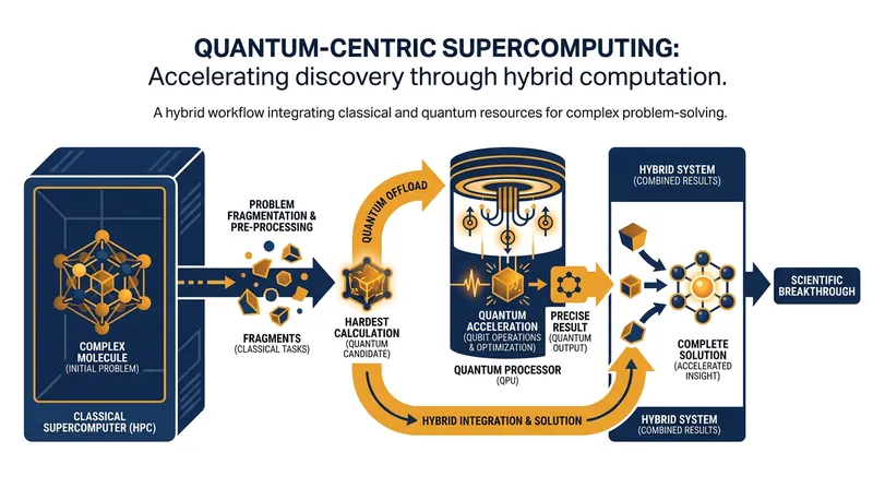 Hybrid workflows pair classical supercomputers with quantum processors to solve complex biological problems.