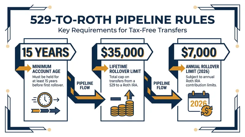 The IRS imposes strict limits on how and when college funds can be rolled into a retirement account.