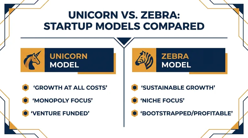 The fundamental differences in business philosophy between the unicorn and zebra models.
