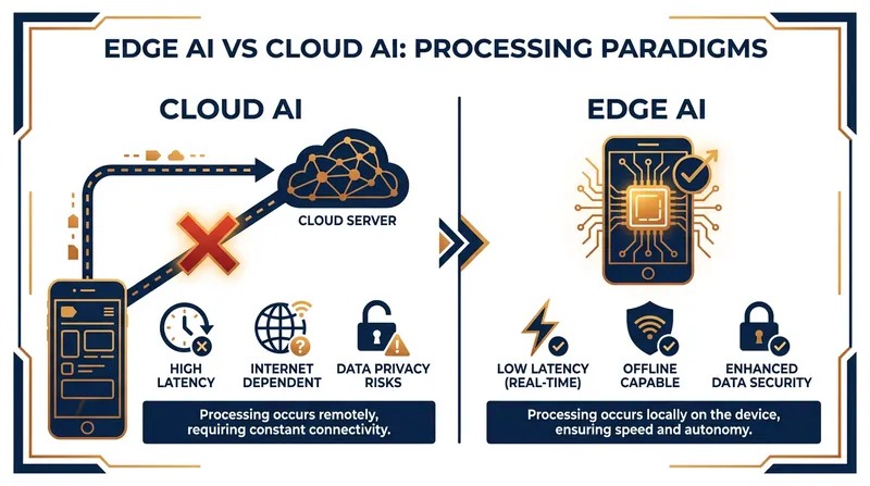 Edge AI allows complex models to run locally on a device's hardware, eliminating the need for cloud servers.