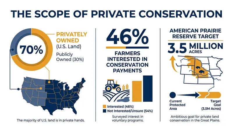 Because the majority of U.S. land is privately held, voluntary incentives are critical for large-scale conservation.