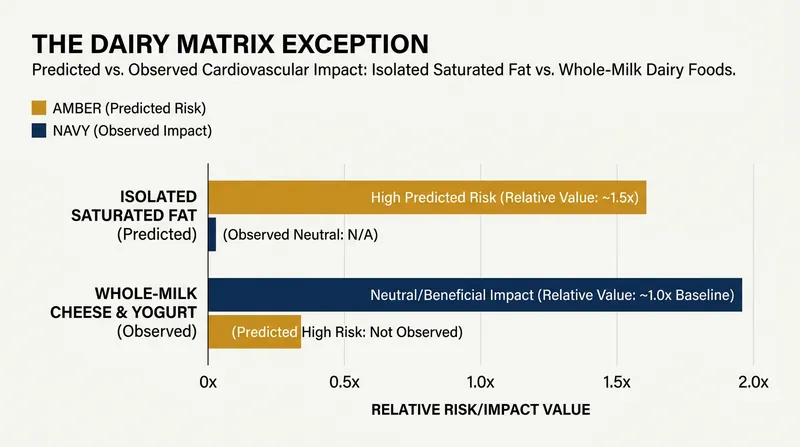The dairy matrix alters how saturated fat is absorbed, defying traditional reductionist predictions.