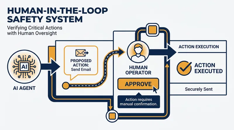 Human-in-the-loop systems ensure that autonomous agents cannot execute high-stakes actions without final user approval.