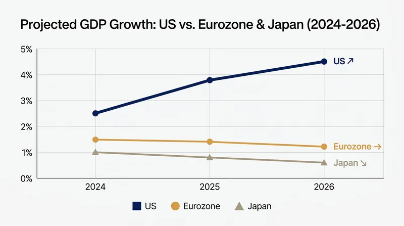 US GDP growth has consistently decoupled from the sluggish performance of the Eurozone and Japan.