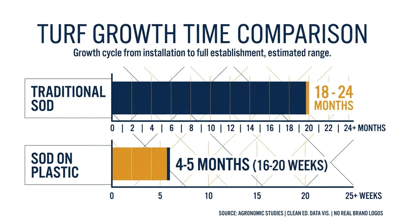 The 'sod on plastic' method drastically reduces the time required to grow harvestable turf.