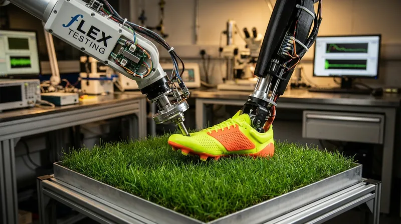 The fLEX machine simulates an elite athlete's foot strike to measure the turf's shear strength and traction.