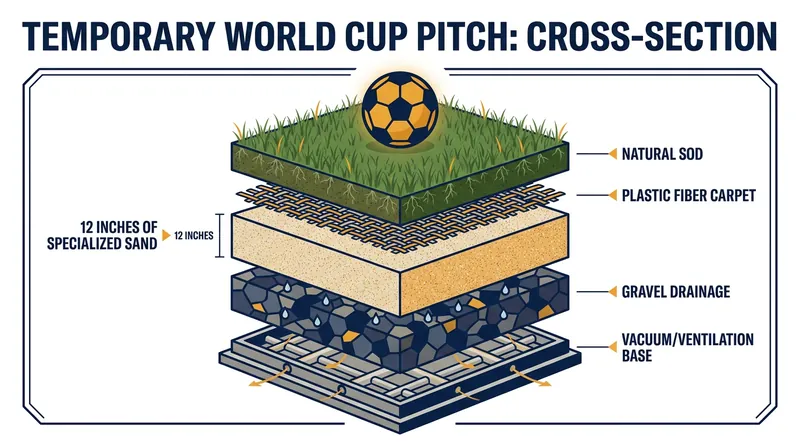 The subterranean architecture required to support natural grass inside artificial-turf stadiums.