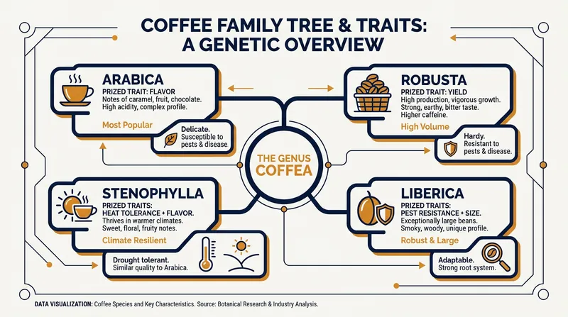 The diverse genetic traits of the extended coffee family.