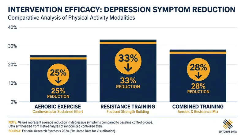 Average symptom reduction across different exercise modalities.
