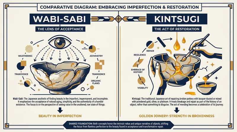 While wabi-sabi is the philosophy of accepting imperfection, kintsugi is the active choice to mend it.