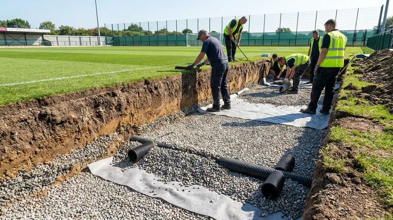 Sustainable drainage systems (SuDS) capture and redirect heavy rainfall, preventing the severe waterlogging that ruins weekend fixtures.