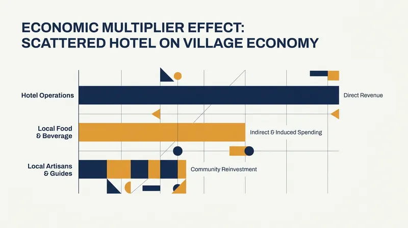 Because scattered hotels lack all-inclusive facilities, guests spend significantly more money at independent local businesses.