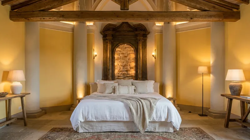 Rooms are created through the adaptive reuse of abandoned historic homes, requiring zero new construction.