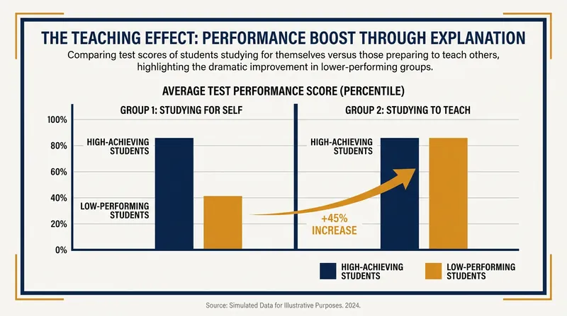In the foundational Stanford study, struggling students who taught a digital agent performed as well as high-achieving students.