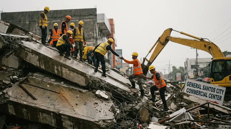 Rescue teams continue to search for the 40 people still missing amid the rubble of collapsed buildings.